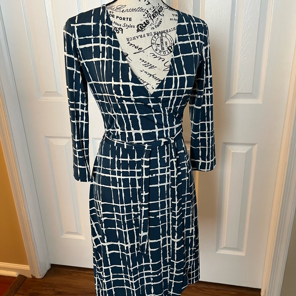 Banana Republic Navy and White Long Sleeve Wrap Dress